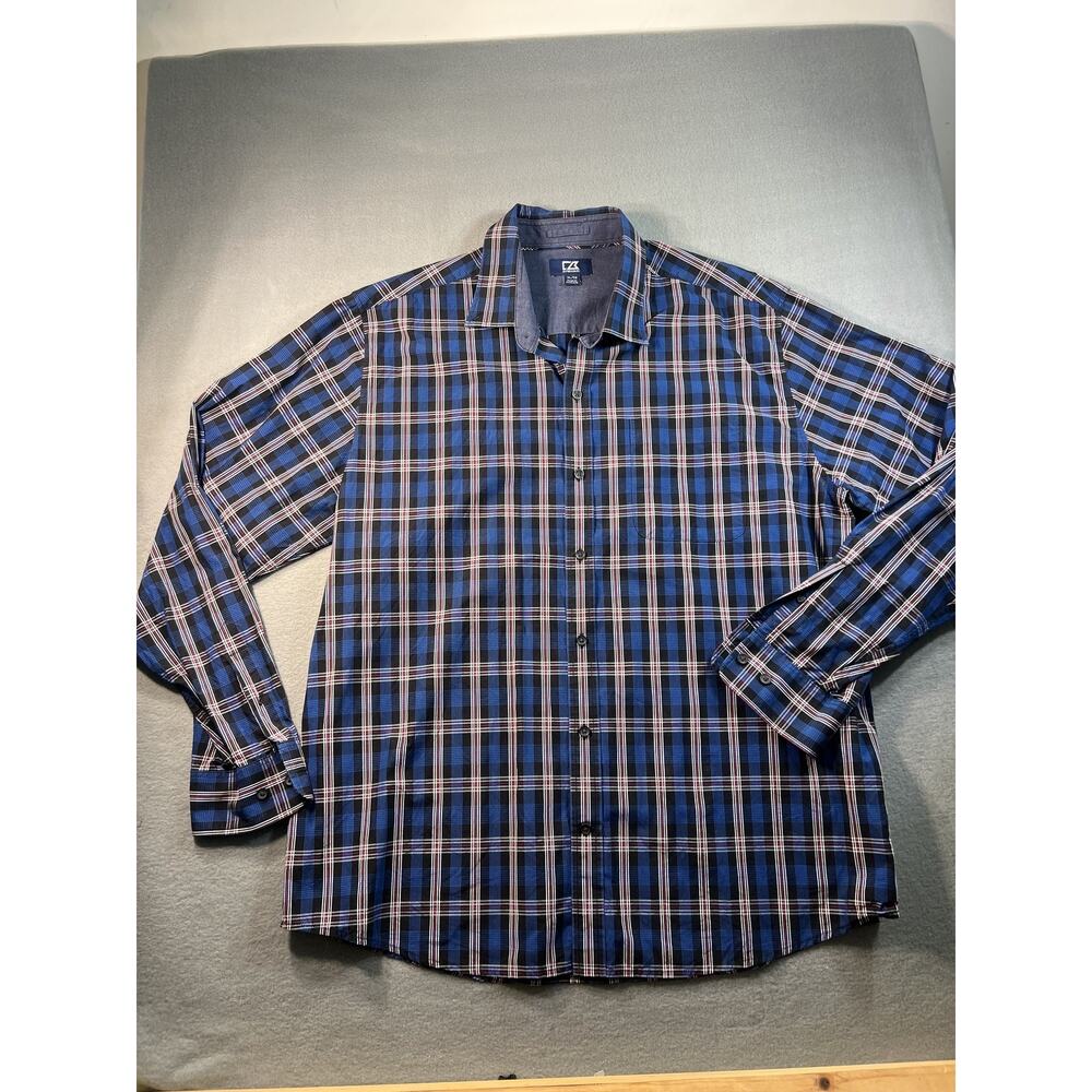 Cutter & Buck Men's XL Long Sleeve Plaid Shirt Blue Black Red Pre-Owned